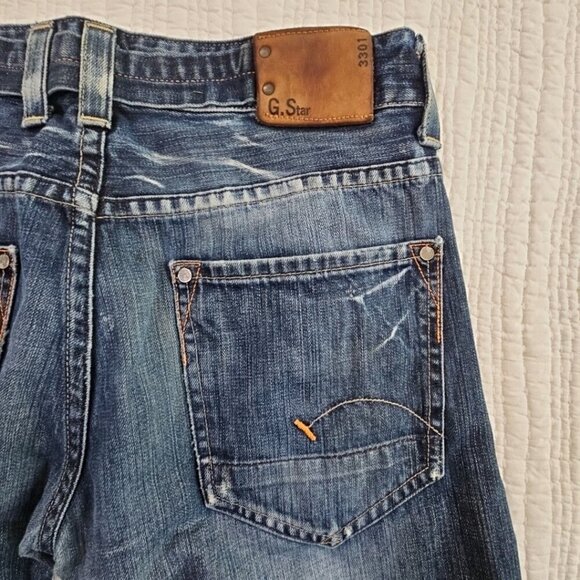 G-Star Raw 3301 Button Fly Straight Fit Blue Denim Jeans Men's Size 32Wx28L EUC - Picture 11 of 16